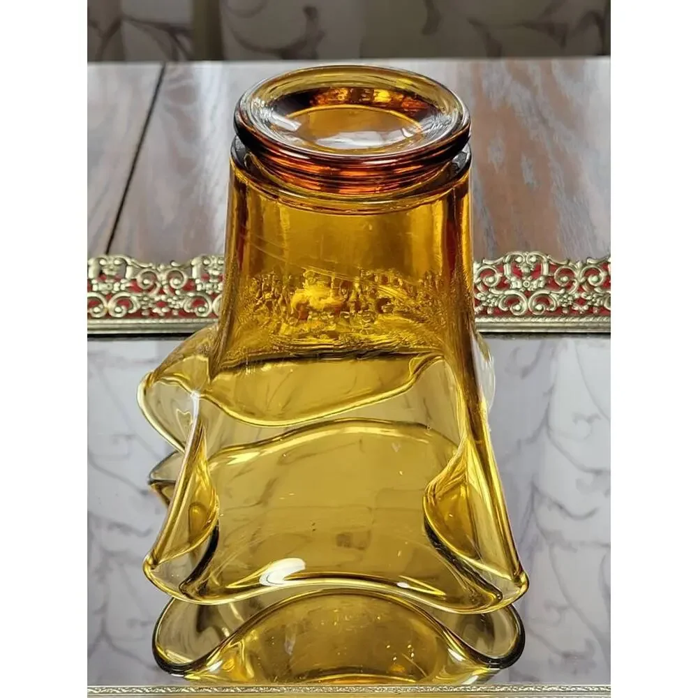 Vintage Amber Glass Handkerchief Vase MCM Ruffled Blown Art Glass Fazzoletto 8" - Picture 4 of 5
